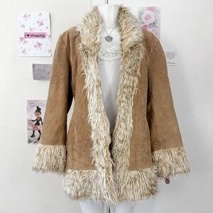 Vintage Colebrook Classics Penny Lane Tan Suede Afghan Coat Faux Fur Trim